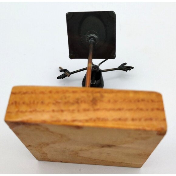 Metal Flea Music Conductor on Wood Block Vintage 1980s Insect Sculpture 3 Inch - Picture 7 of 8